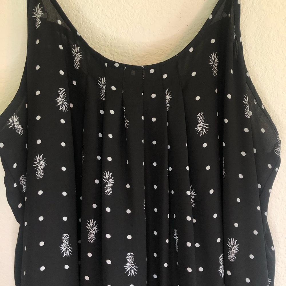Torrid Pineapple and Polka Dot Pleated Camisole w/Criss Cross Detail on Back - Picture 4 of 8